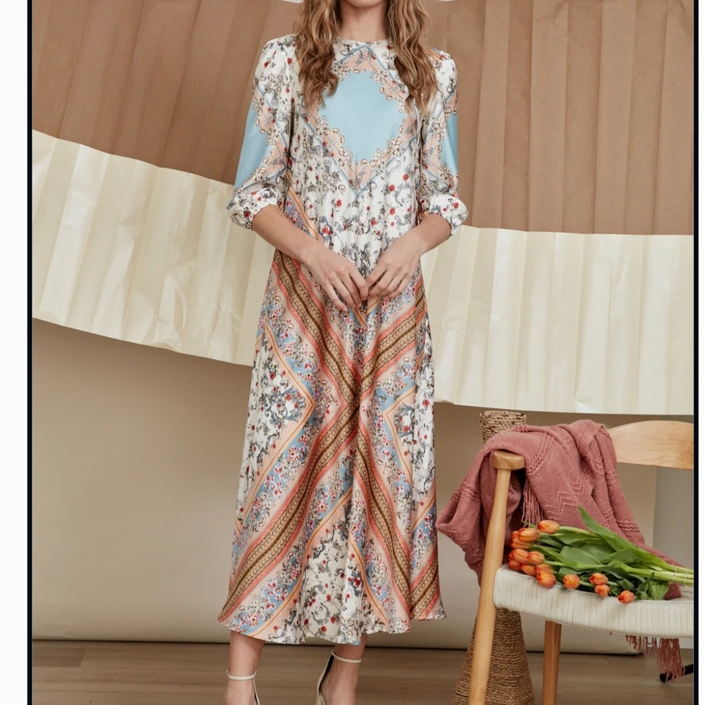 Plus Size Pastel Scarf Print Dress